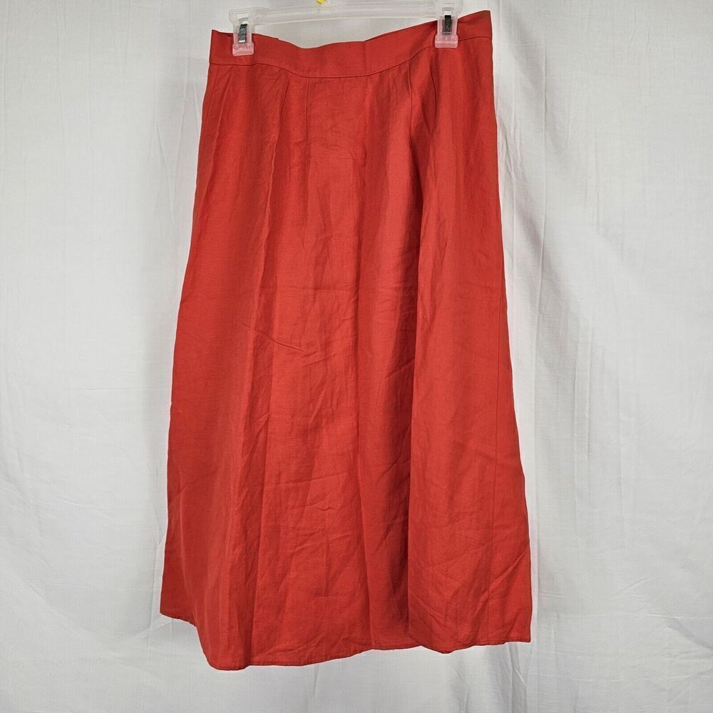 Loft Side Button Midi Skirt In Orange Linen Blend Nwt Women's Size 6 - Picture 4 of 7
